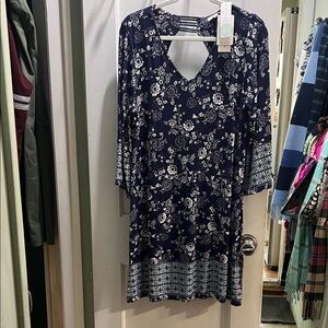 Skies Are Blue Dark Blue Floral Long Sleeve Dress